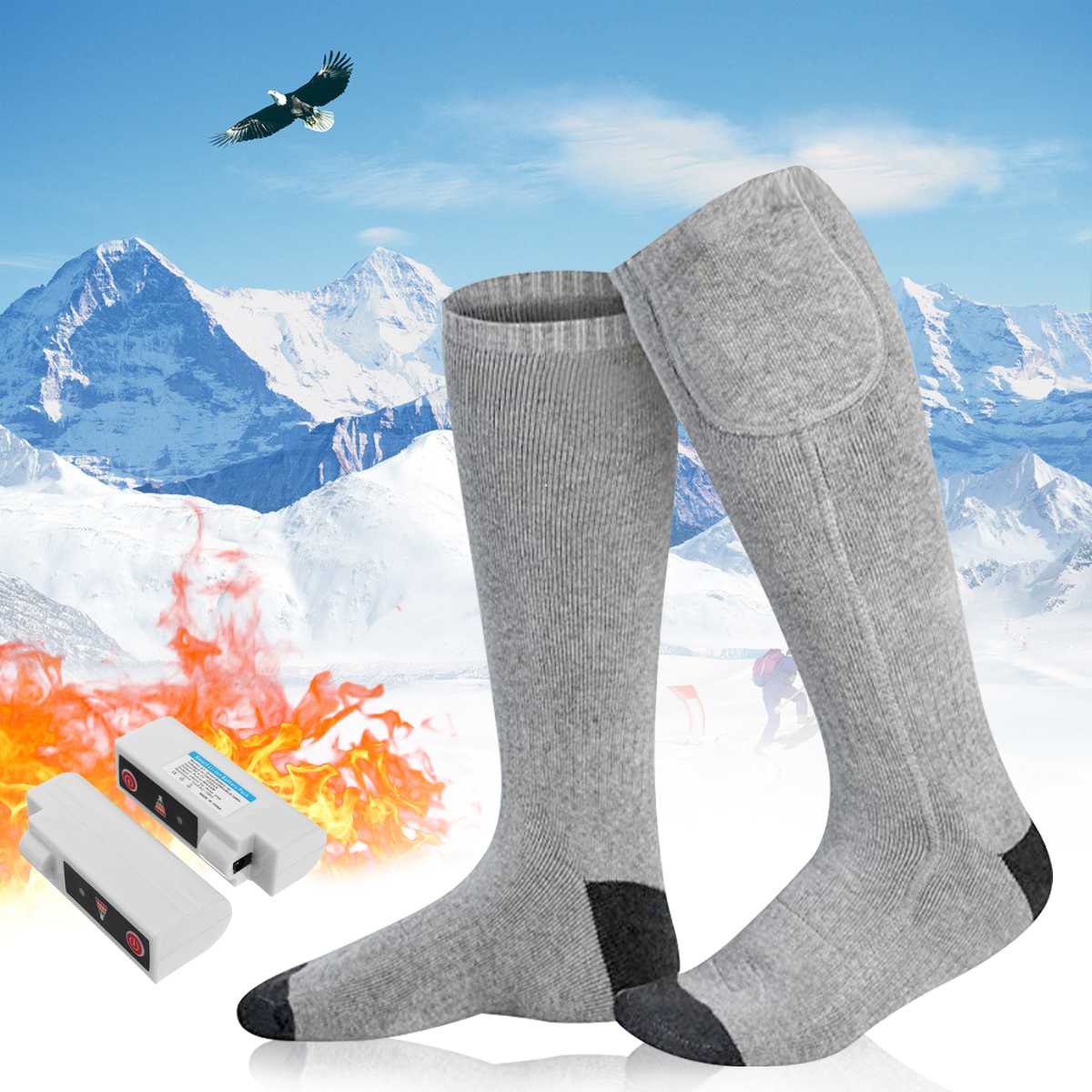 UE Plugue Elétrico Recarregável Aquecidos Meia de Algodão Ciclismo Ski Warmer Pés Adulto Manter Quente Respirar Poliéster 3 Temperatura