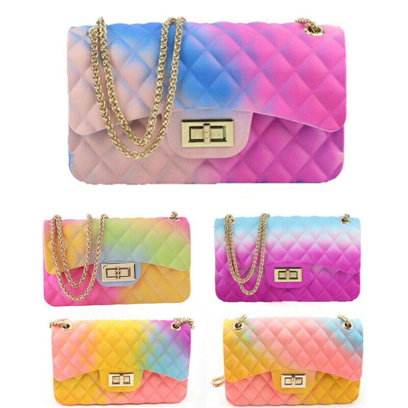 Women Jelly Shoulder Bag PVC Messenger Bag Chain Handbag Crossbody Bags