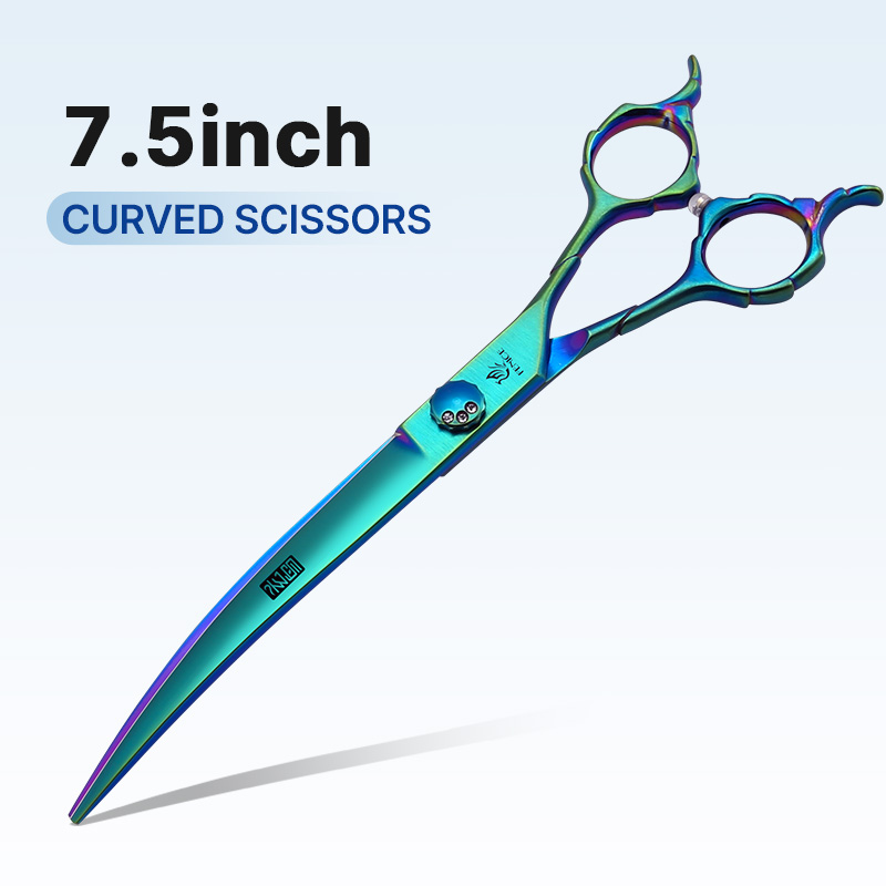 Fenice 7.0/7.5 inch JP440C Green Pet Grooming Scissors Shears Cutting&Curved&Thinner Set Kit for Dog Trimming Tools: Light Grey