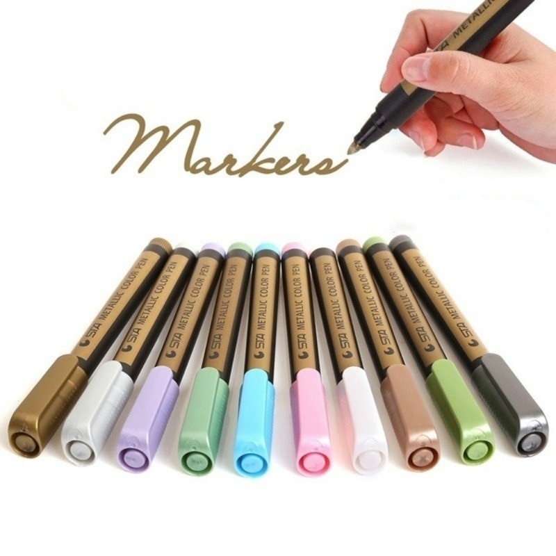 10PCS/Lot Metallic Markers Paints Pens Art Permanent Writing Markers for Paper Stone Glass Wall