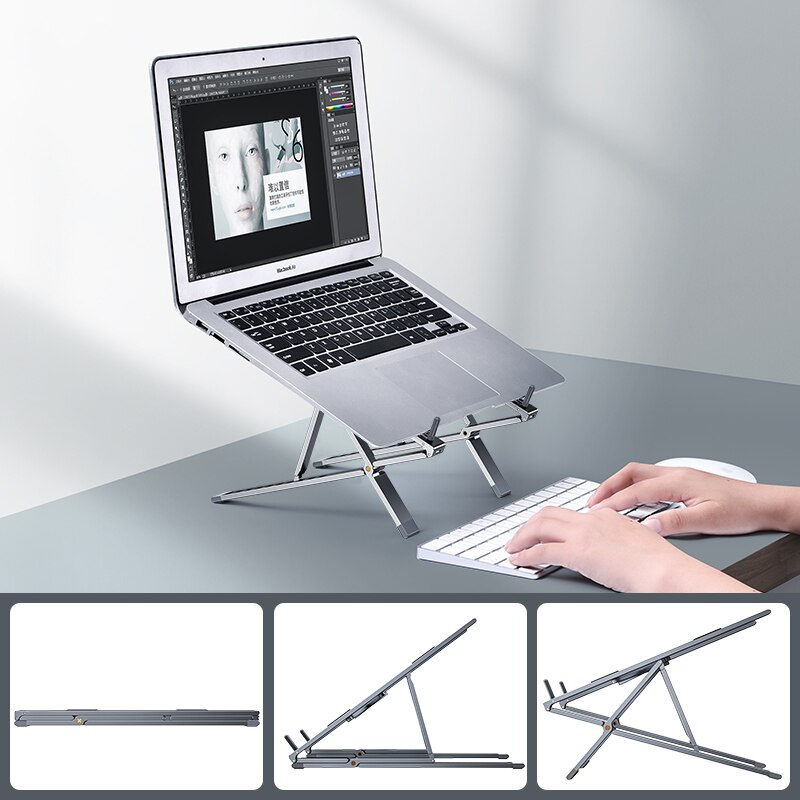 Adjustable Laptop Holder Support Notebook Stand For Mackbook Pro Air Computer Base Riser Portable Laptop Stand Cooling Bracket: Dark Grey