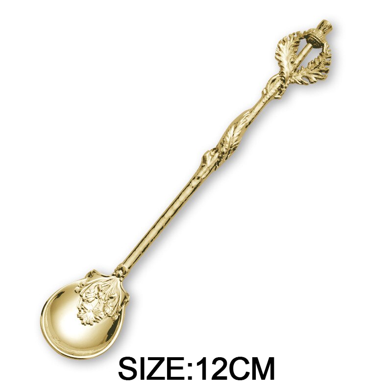 Mini Royal Style Alloy Spoons Forks Vintage Metal Carved Coffee Fruit Dessert Cutlery Fork Tea Ice Cream Spoon Kitchen Flatware