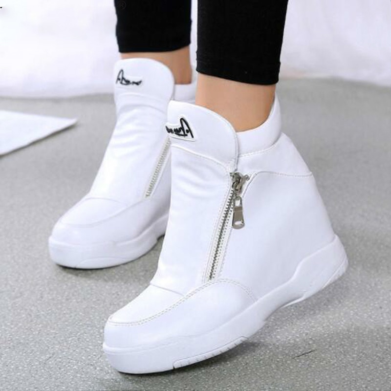 Botas cómodas de cuña oculta para mujer, zapatos femeninos de plataforma alta, informales, a la , con cremallera lateral, botines cálidos, zapatillas planas