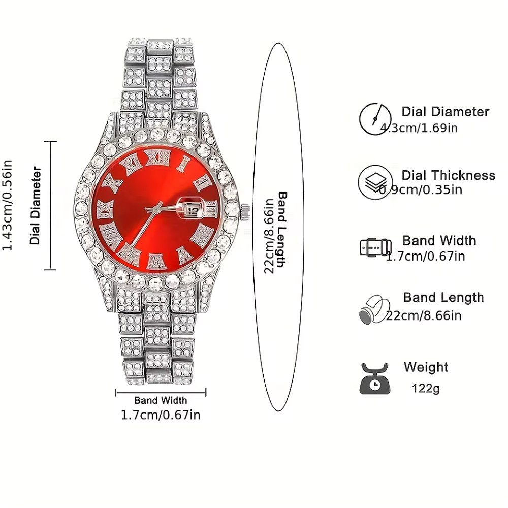 Reloj de cadena cubana de 16MM para hombre, Hip Hop, 3 uds., Miami, diamantes de imitación pavimentados, rapero, collar cubano, traje, reloj + pulsera, joyería
