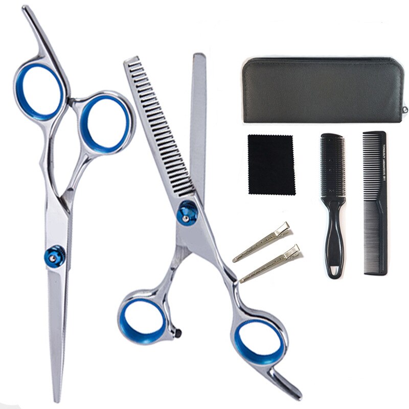 Haar Knippen Schaar Set Professionele Kappers Haar Kapper Dunner Barbershop Schaar Kit Salon Kam Clips Cape Voor Thuis: 8PCS SET
