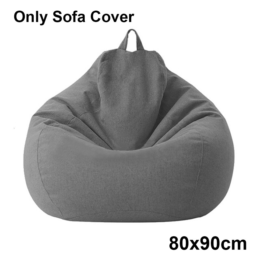 Large Cotton Linen Bean Bag Cover Indoor Living Room Easy Clean Home Nordic Style Playroom Without Filler Soft Bedroom: Dark Grey 80x90cm