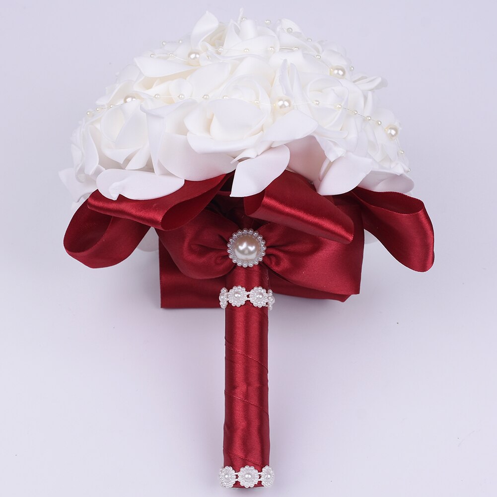 Tanie Prom Baby Blue broszka z kwiatem bukiet ślubny De Mariage bukiety ślubne PE róża diamentowa wstążka bukiet W2017D: wine red Z