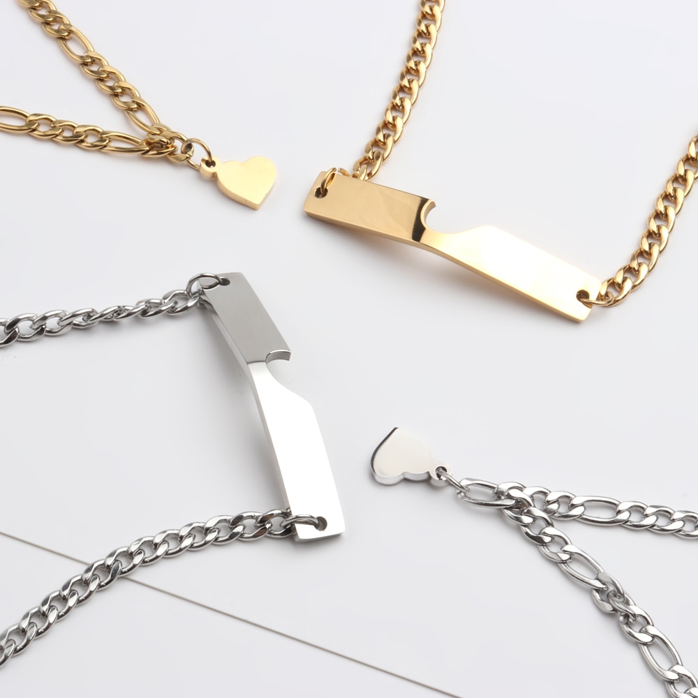 Hart Charme Ketting Paar Gekoppeld Roestvrij Stalen Armband Vrouwen Mannen Staal Gouden Kleur Sieraden Levering