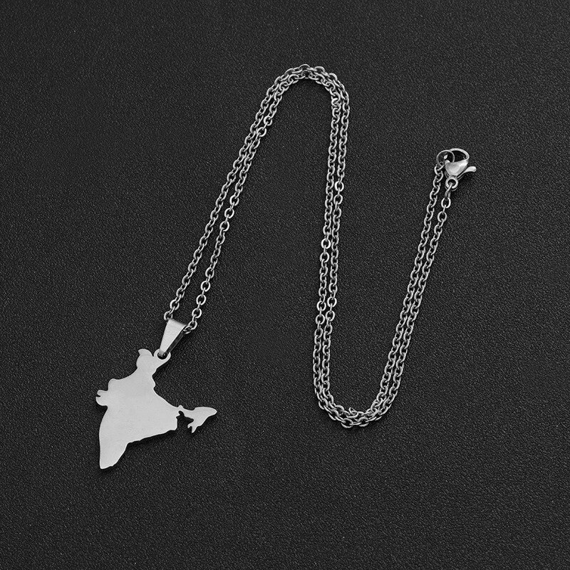 Wangaiyao Mode Eenvoudige India Kaart Hanger Rvs Ketting Geometrische Glossy Hollow Kaart Unisex Sieraden: A2