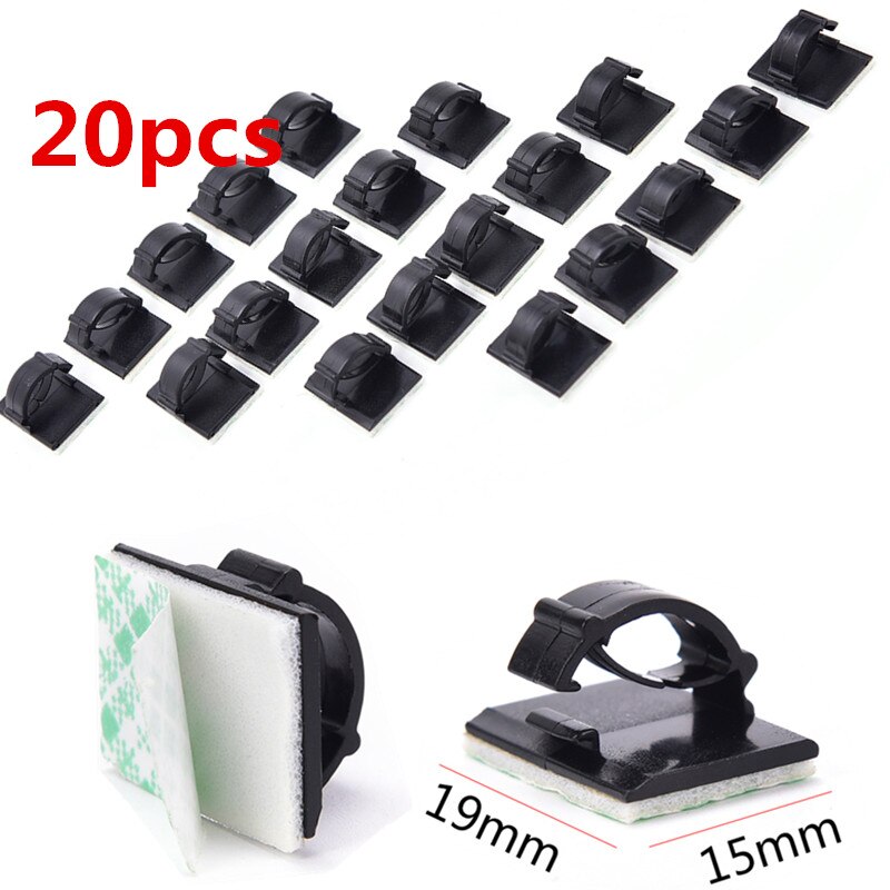 20 Stks/partij Zwart Adhesive Car Cable Clips Cable Winder Wire Tie Bureau Muur Clamp Wire Clips