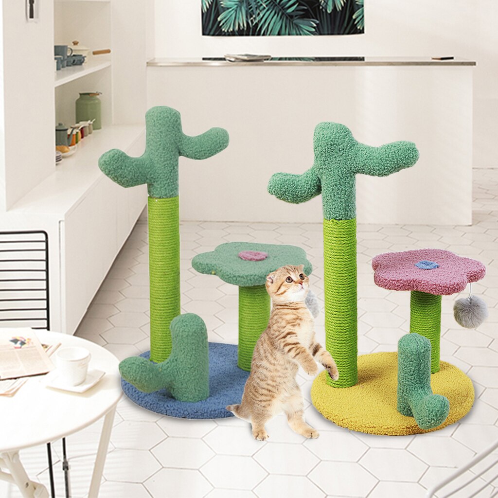 Cactus Cat Tree Scratching Post Kitten Climbing Frame Scratcher Toy
