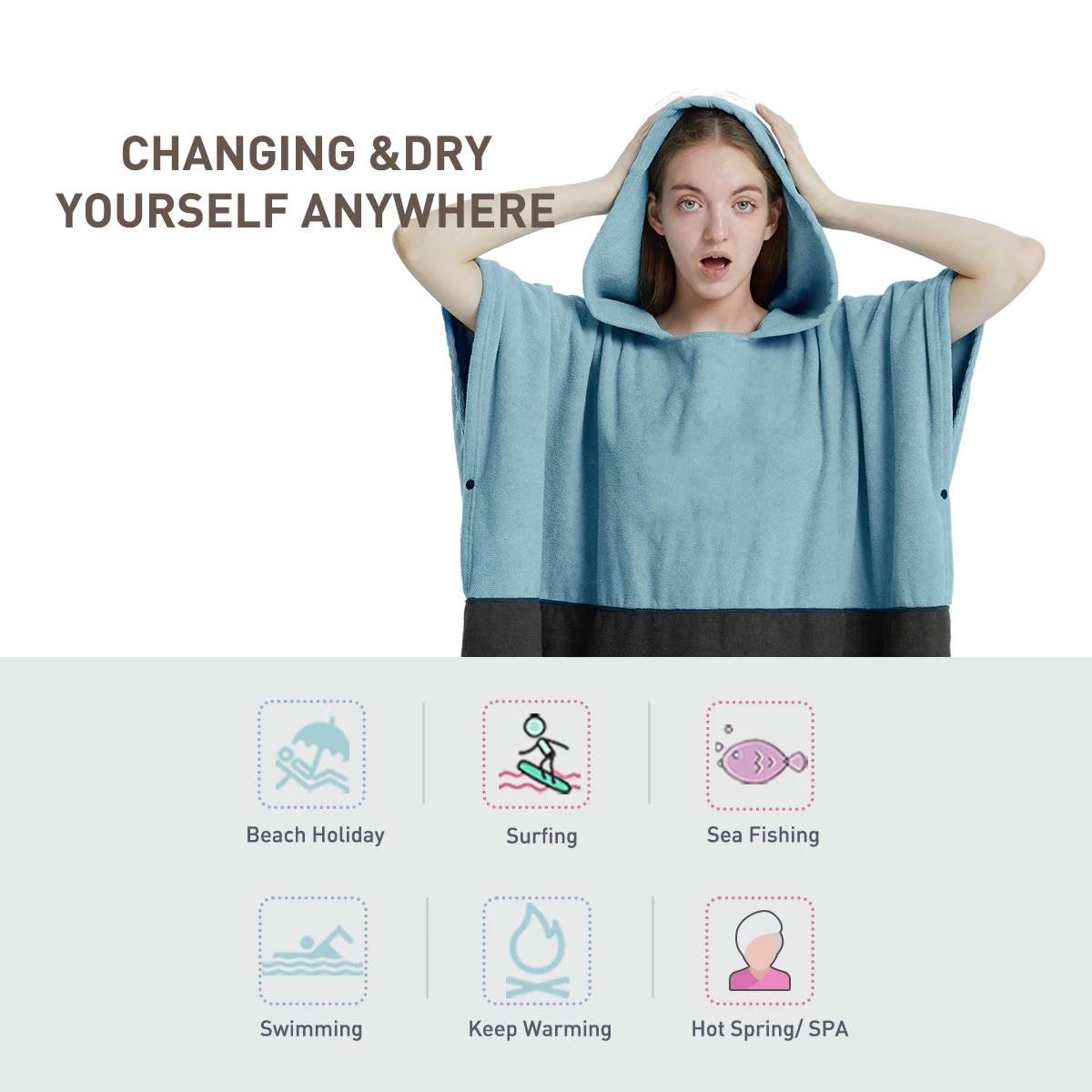 Surfponcho handdoek poncho sneldrogende handdoek hoodie microvezel strandjas omkleedponcho zwemhanddoek strandponcho voor volwassenen