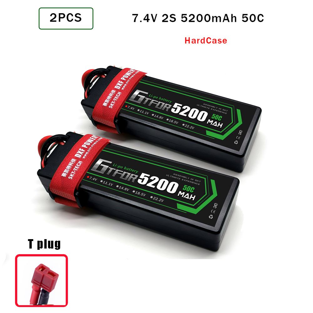 7.4V 5200 7000mAh 50C 60C 100C 120C GTFDR LiPo Battery Pack 2S HardCase For 1/8 1/10 RC Car Model Slash Emaxx: 2PCS5200mahDeans