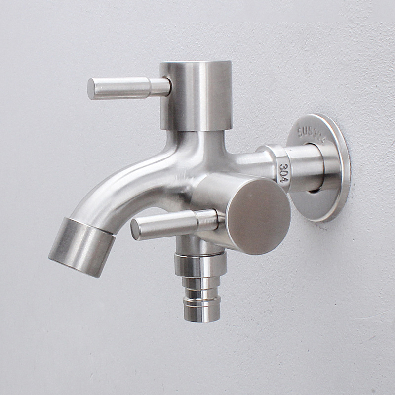 Stainless Steel Washing Machine Faucet 1in 2 out Multifunctional Water Tap Double Bibcock Outdoor Garden Washing Machine Mop Tap