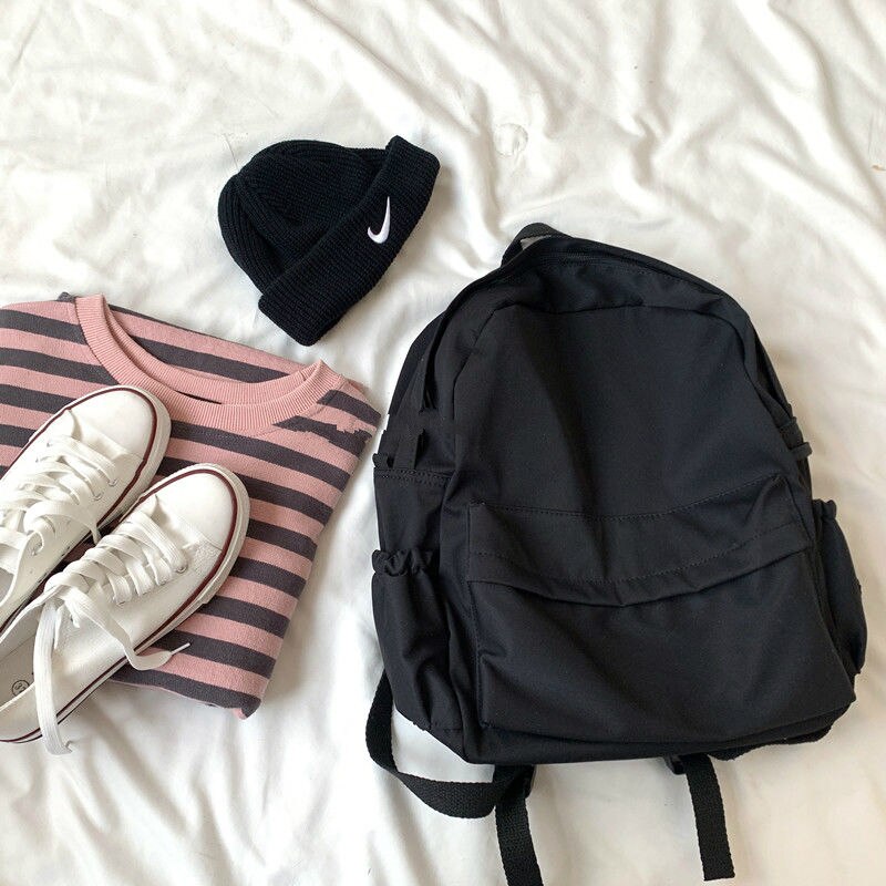 Ryggsäckar kvinnor nylon vattentäta fritidsstudenter harajuku solid dragkedja trend ins all-match mochila stor kapacitet ulzzang