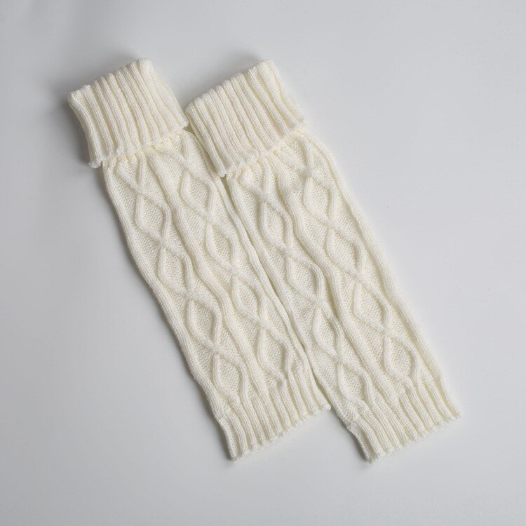Vinterstrikket ull varme leggings vintage lingge ensfarget termisk varme lange sokker furry benvarmere kvinner: Hvit