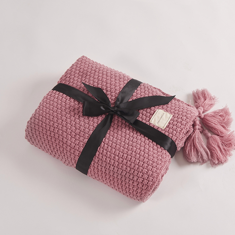 Draad Deken Met Kwastje Effen Beige Grijs Koffie Gooi Deken Voor Bed Sofa Thuis Textiel Mode Cape 130X170cm Gebreide Tapijt: Pink