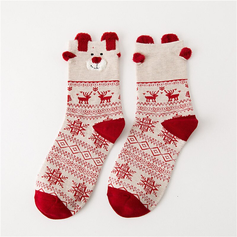 Women Socks Winter Warm Christmas Stereo Socks Cotton Cute Santa Claus Deer Socks Xmas Christmas Socks for girls: C