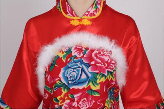 Mujer rojo estampado estilo más joven abanico traje baile con tambores ropa traje de actuación disfraz de Baile Folclórico chino