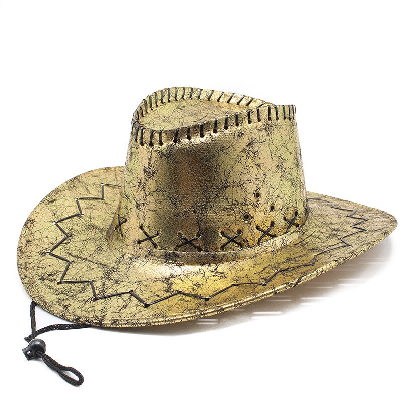 Retro Cowboy Hat Cowgirl Cap Western Style Cool Men Patch Outdoor Horse Riding 56-58cm Hat NZ0036: Gold