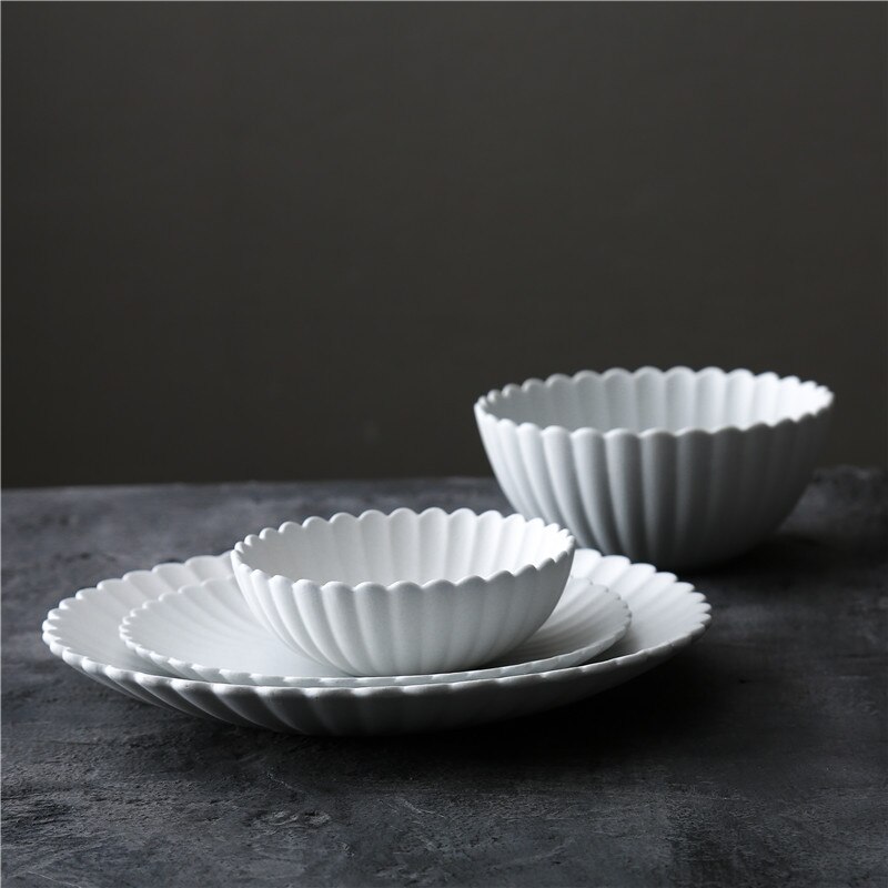 Japanese Style Chrysanthemum Ceramic Dinner Plate Dish Rice Salad Bowl Dessert Plate Dinnerware Set Decorative Tableware