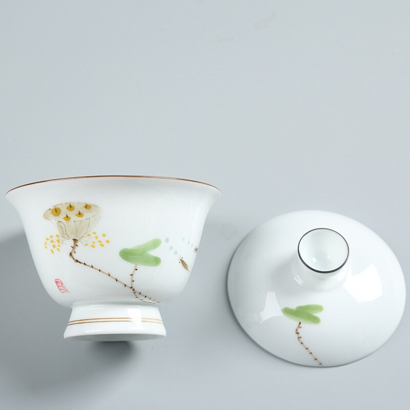 Handgeschilderde Keramische Terrine Keramische Witte Thee Set Thee Apparaat Kung Fu Handgemaakte Glazuur Pastel Gaiwan Sopera De ceramica