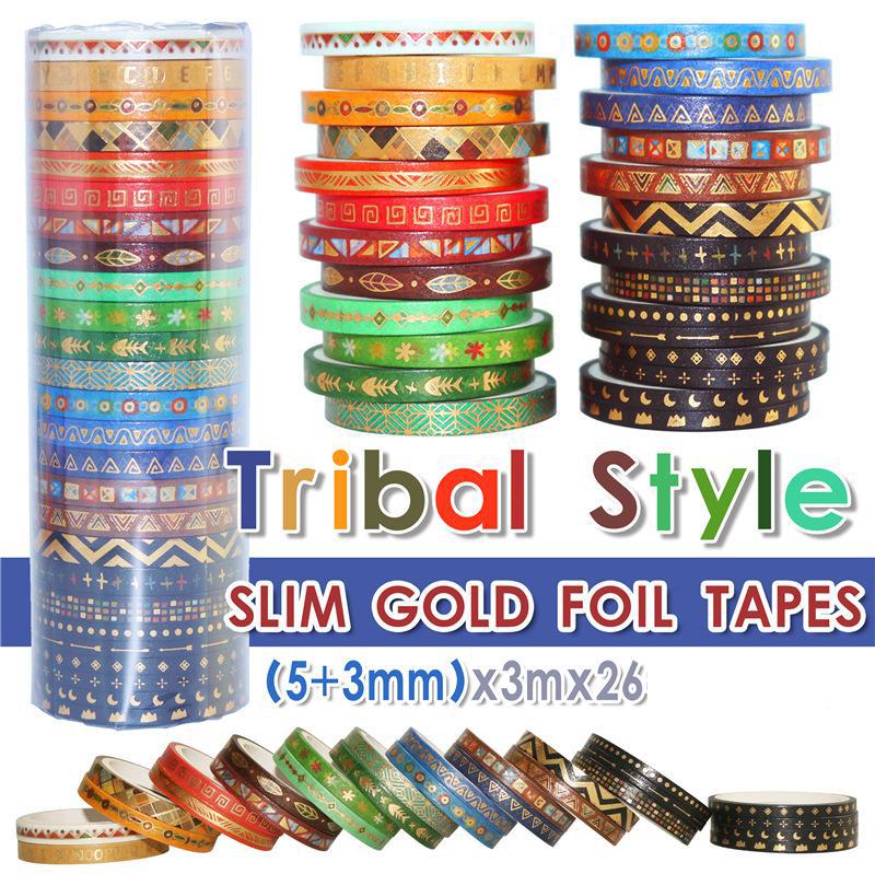 26Pcs/Set Foiling Slim Washi Masking Tape Set Foil Paper Masking Tapes Japanese Washi Tape Diy Scrapbooking Decoration Sticker