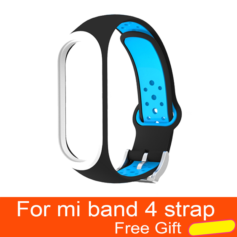 Per Xiao mi mi fascia 4 Cinghia di Accessori per Articoli Elettronica smart sostituzione impermeabile Doppio Braccialetto Del Silicone Di Colore per mi Band4 NFC cinturino Da POLSO: Black-blue