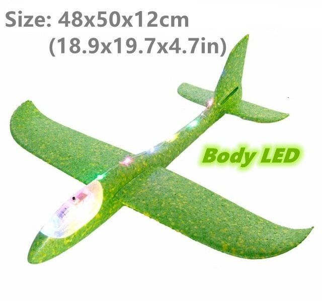 50CM Big Foam Plane Flying Glider Toy With LED Light Hand Throw Airplane Outdoor Game Aircraft Model Toys for Children Boys: 50cm Green body LED