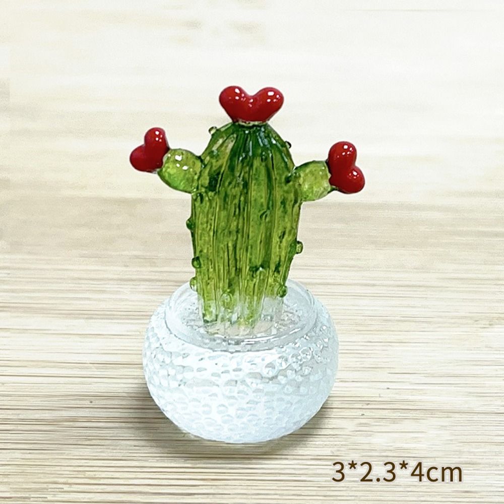 Cartoon Cactus Bonsai Decor Resin Crafts Transparent Fleshy Mini Cactus Figurines Realistic Simulated Cactus Home Accessories: Rose Red