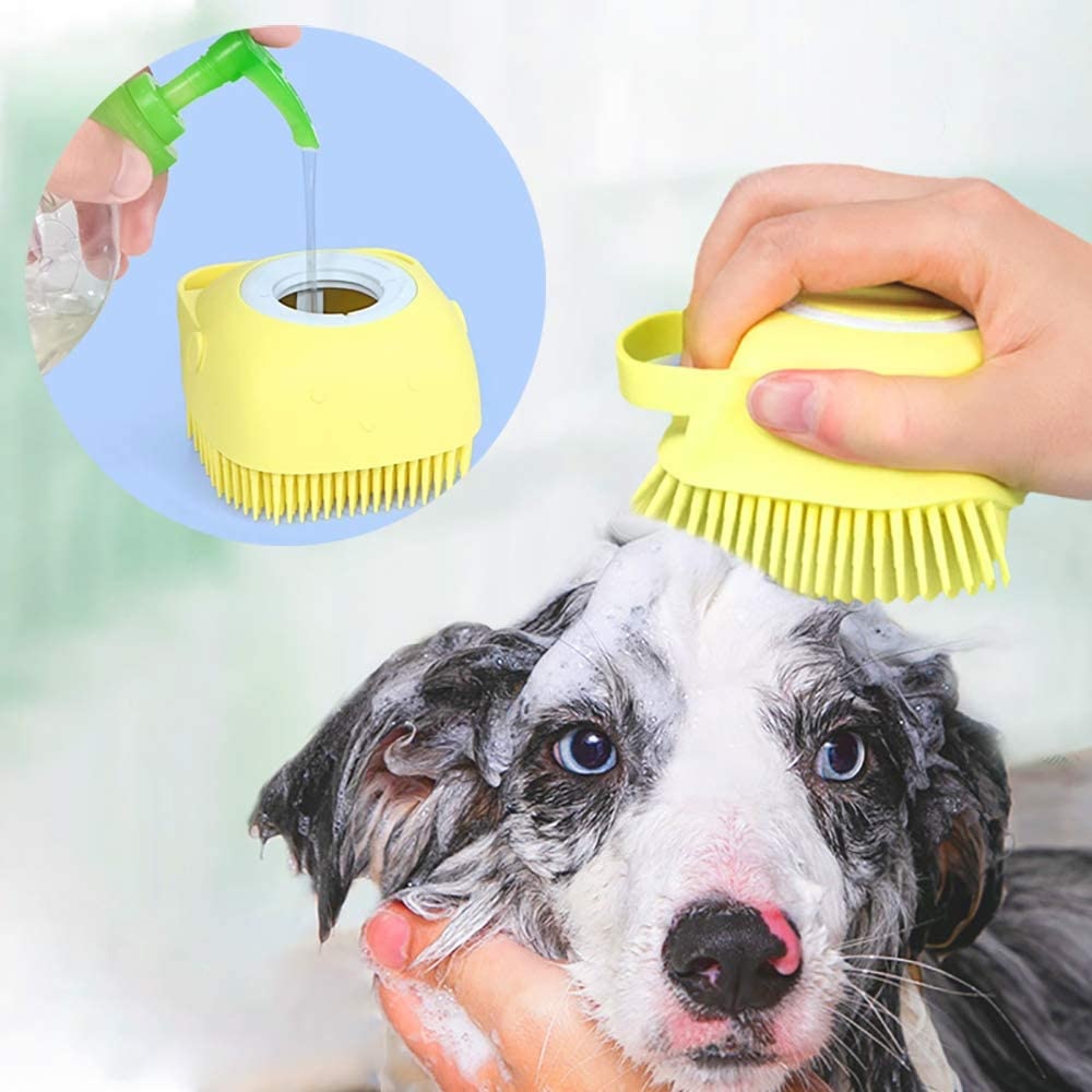 Cepillo de silicona para masaje corporal de baño, cepillo para ducha de baño con dispensador de jabón, champú suave para perros, cepillos de acicalamiento para mascotas