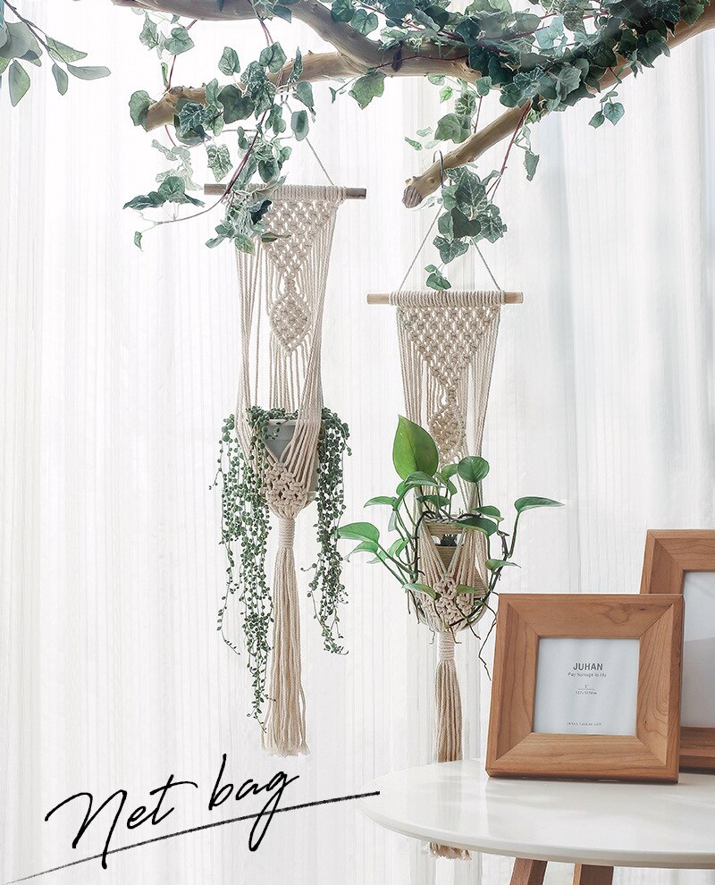 Hand Woven Bohemia Macrame Tapestry Home Boho Decor Wall Tapestry for Bedroom Living Room Crochet Rope Backdrop Mandala Pendant