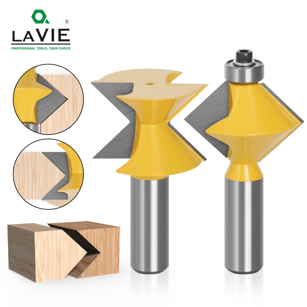 2 stuks 12MM 1/2 "Shank 90 Graden V Tingue Groef Rand Banding Router Bit Set Plaat Splicing houtbewerking Frees 079