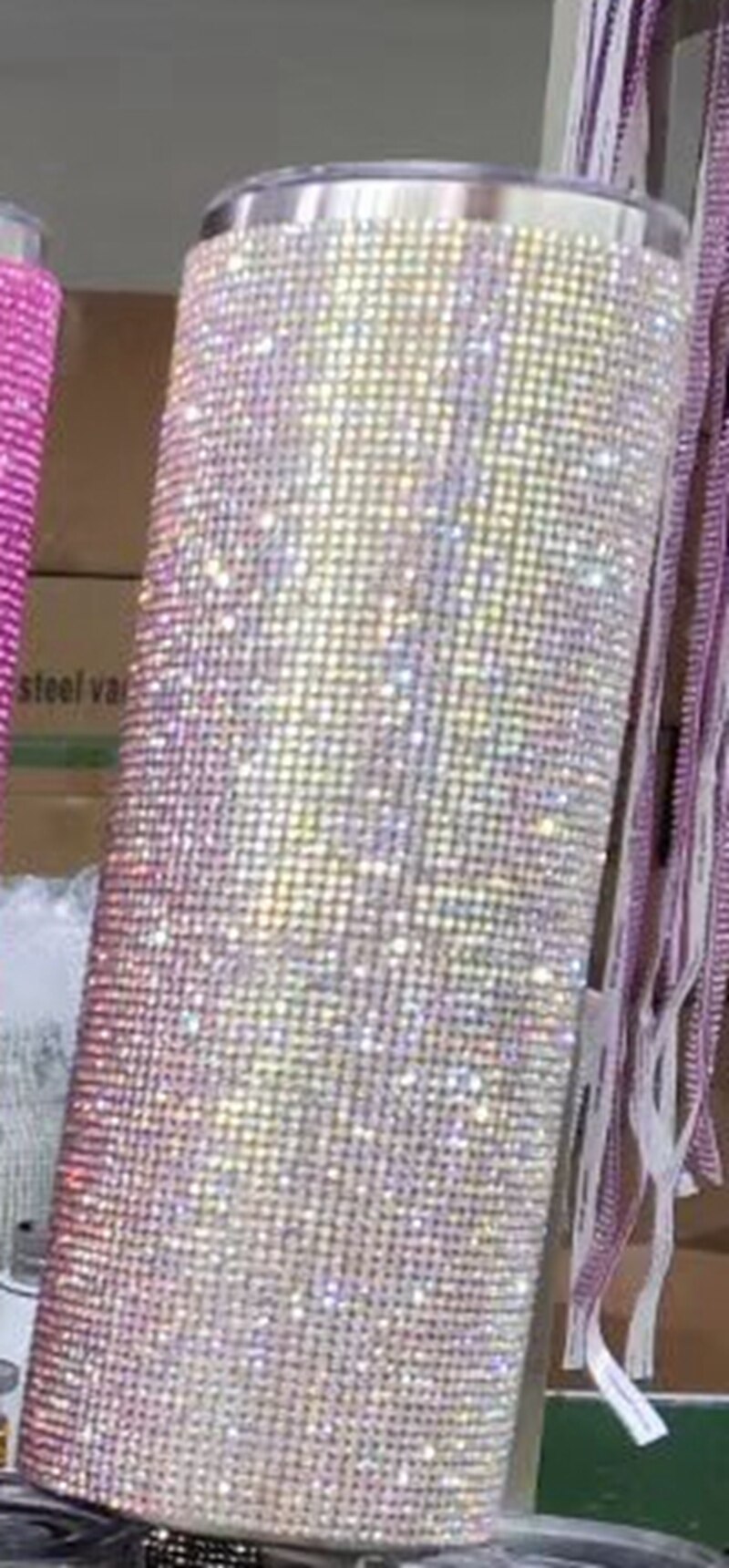 Luxury Diamond 20oz Bling Rhinestone Crystal skinny Tumbler Double Walled Insulated Stainless Steel Skinny Thermo With Lid Straw: 4
