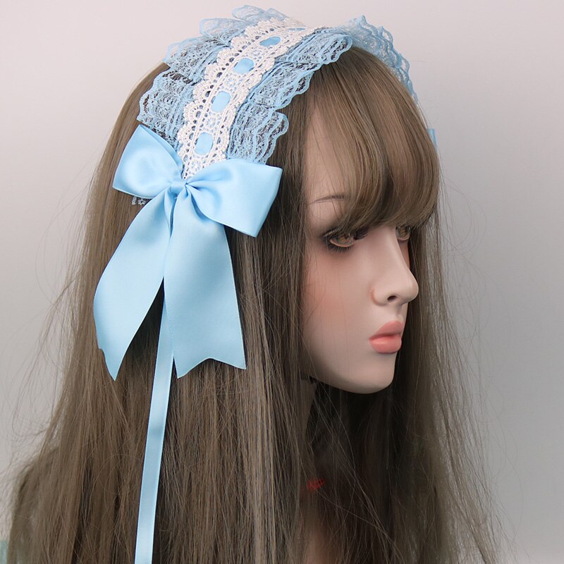 Petit bandeau Lolita japonais fait à la main, ornement pour cheveux de femme de ménage, clip latéral, accessoires pour cheveux doux: Blue Lace And Blue