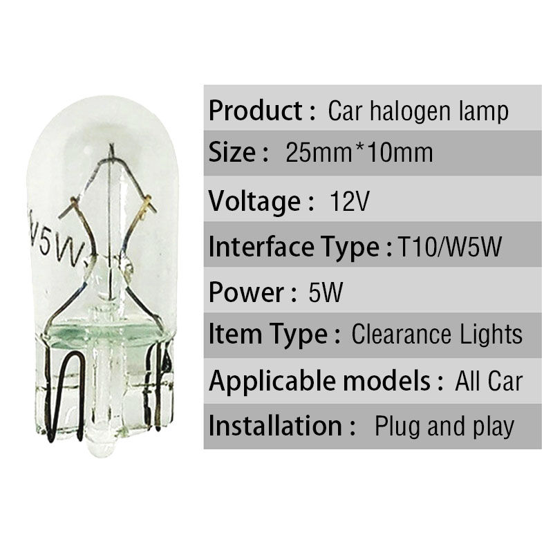 100 pièces voiture T10 halogène W5W 168 194 2825 lampe de coffre cales ampoules Instrument lumière intérieure lecture porte lumières lampes de dégagement