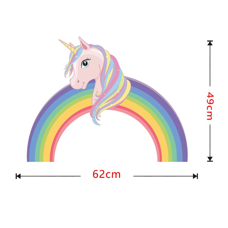 Leuke Eenhoorn Regenboog Muursticker Voor Kinderkamer Decoratie Muurstickers Pvc Verwisselbare Muur Papier: 62x49cm