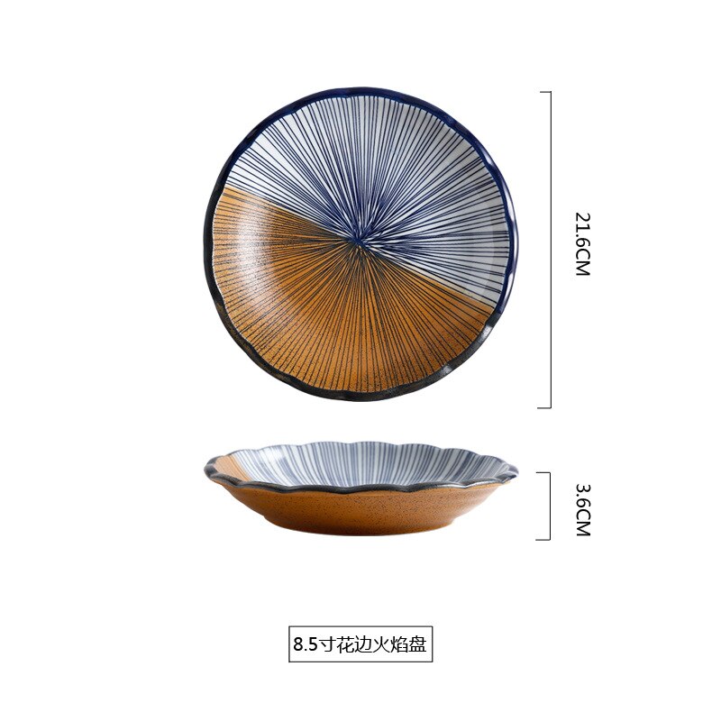 Retro Japanese Style Ceramic Sushi Plate Tableware Household Dishes Rice Noodle Bowls Steamed Dishes Porcelain Dinner Plates: 8.5 Inch plate