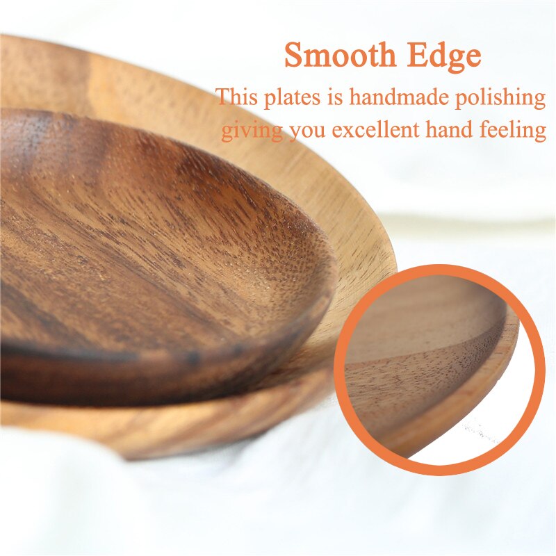 Round Solid Wood Plate Whole Acacia Wood Fruit Dishes Wooden Saucer Tea Tray Dessert Dinner Breakfast Plate Tableware Set