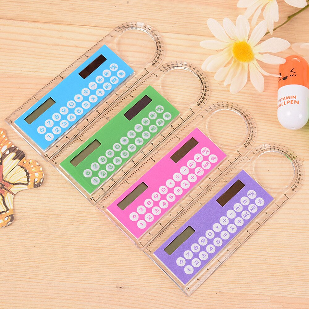Mini Solarcalculator Multifunctionele 10Cm Liniaal Student Ultradunne Heerser Calculadora School Kantoorbenodigdheden