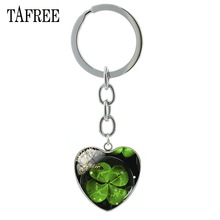 TAFREE Lucky Clover Hart Vorm Sleutelhanger Vlinder Sleutelhanger klavertje Vier Populaire Cabochon Sieraden Voor QF368