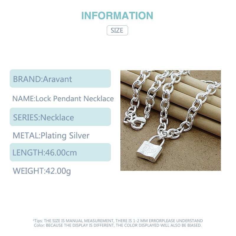 925 Silver Square Lock Pendant Necklaces Chain Women Men Charms Choker Necklace Jewelry