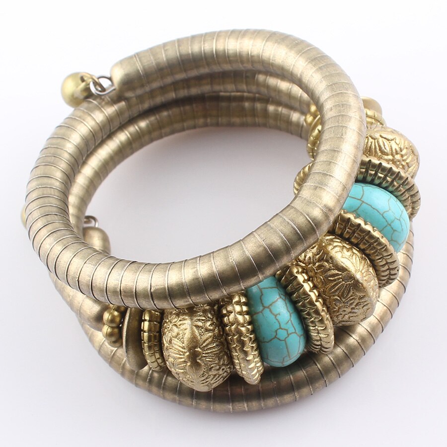 YUZHEJIE retro Kunst-antike-Bronze- Überzogene Armbinde Inlay Perlen Schlange Armbinde flexibel Armreif für frauen