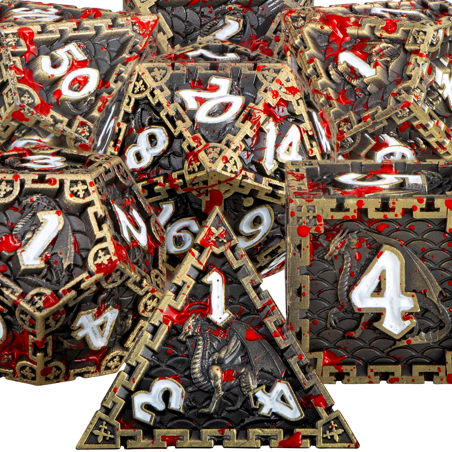 Metal Polyhedral DND Dice Set Dungeon and Dragon D&amp;D Dice for MTG Pathfinder RPG Roll Playing Game D20 D12 D10 D8 D6 D4: Blood Splatter 3