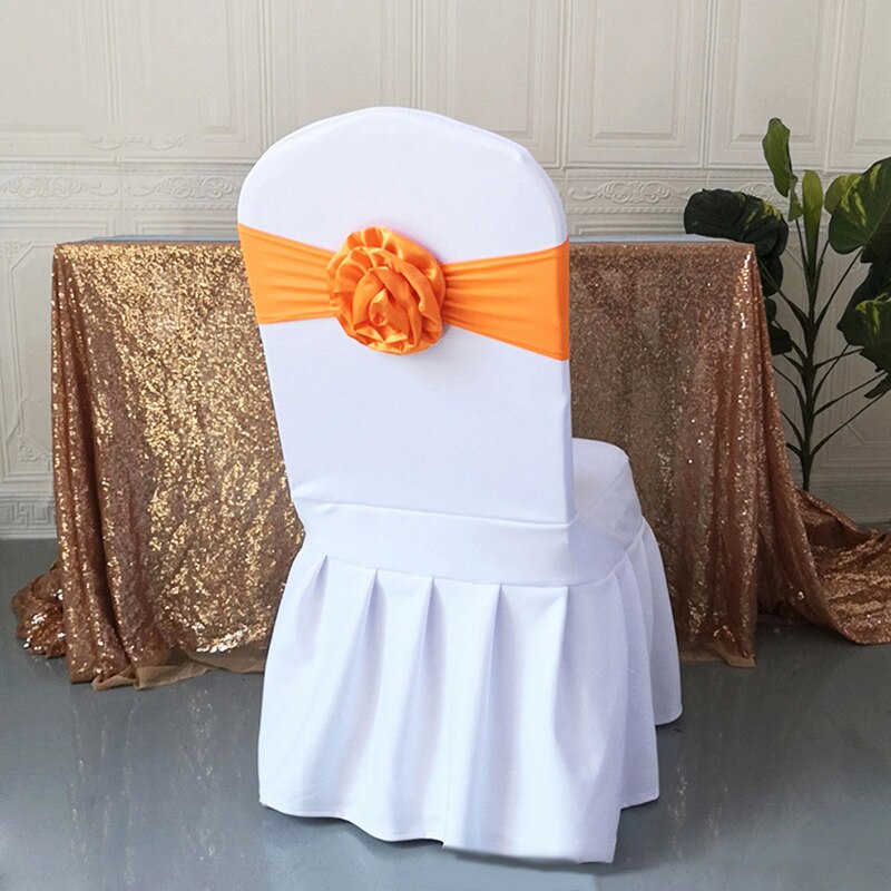 Elastische Polyester Stoel Band Bow Sash Stretch Stoel Sjerp Band Met Grote Bloem Voor Banket Hotel Bruiloft Verjaardag Party Decoratio