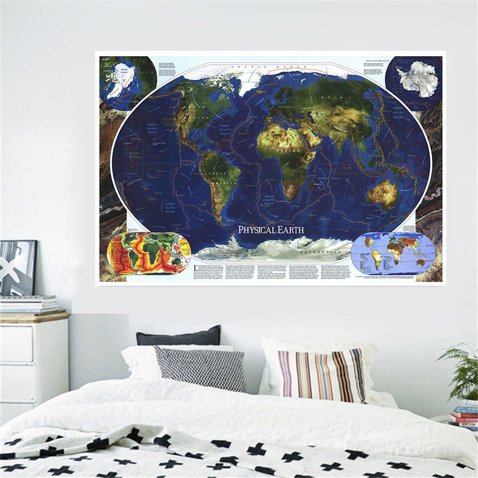 The World Map Physical Earth 150*100cm Wall Posters and Prints Non-woven Canvas Painting School Office Supplies Home Decoration