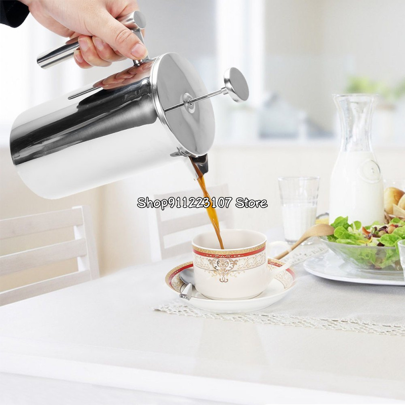 Cafetera francesa de acero inoxidable, máquina de café de doble pared de , con filtro, 350ML
