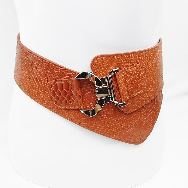 Mode Punk Elastische Taille Riem Breedte Vrouwen Krokodil Patroon Buikband Lederen Brede Band Gesp Cumberbanden: brown M Size