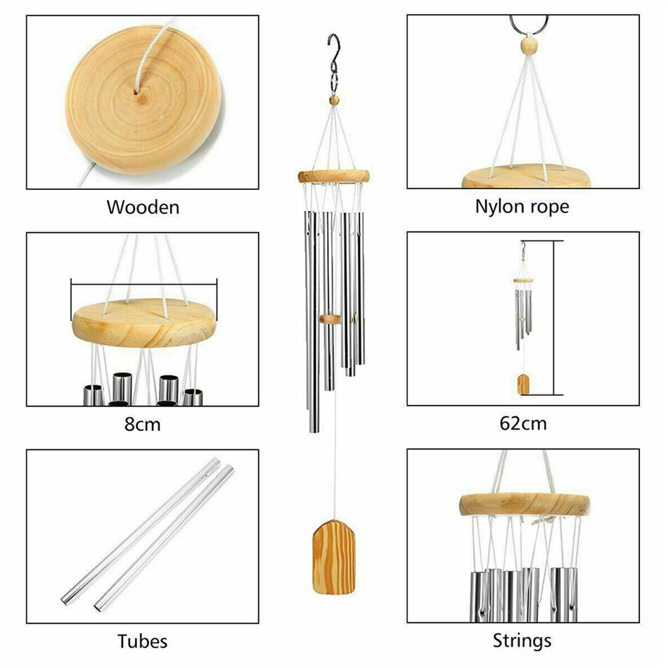 6 tubi Carillon di Vento Campane Appeso Soggiorno Letto in Legno Tubo di Alluminio del Metallo Multi-tubo di Vento Campana Decorazione Della Casa Della Decorazione artigianato