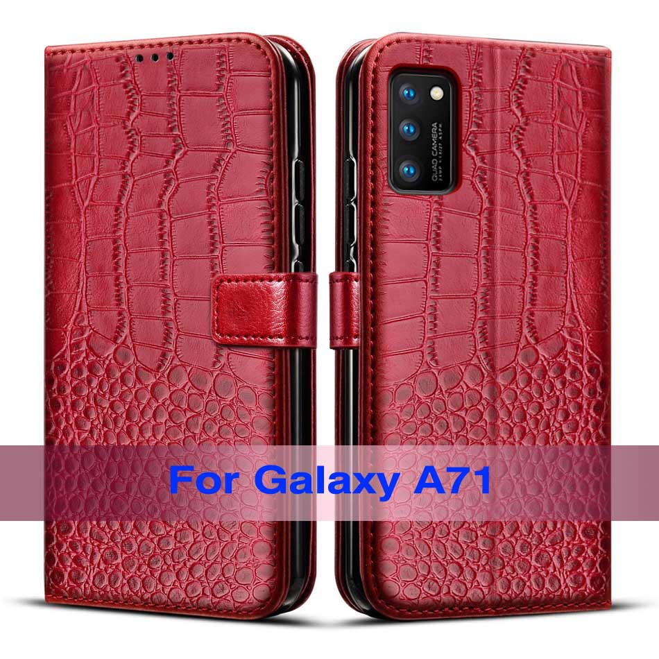 Para Samsung A71 caso suave TPU flip caja de teléfono de cuero para Samsung Galaxy A71 casos de silicona 71 A71 cubierta con tarjeta holde: Red